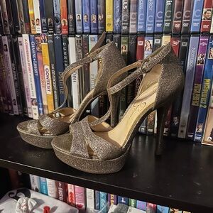 Jessica Simpson Glittery Gold Platform Heels
